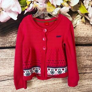 Esprit Toddler Girls Red Fair Isle Pattern Knit Button Down Cardigan Sweater